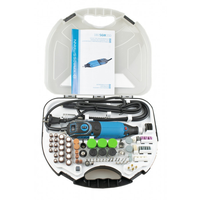 Гравер KRAISSMANN SGW 180 210, 180 Вт, 32000 об/хв, кейс,гнучкий вал, 210 насадок Гравер KRAISSMANN SGW 180 210, 180 Вт, 32000 об/хв, кейс,гнучкий вал, 210 насадок