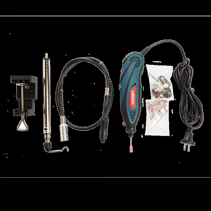 Гравер Зеніт ЗГ-250 М, 250 Вт, 10000-32000 об/хв, гнучкий вал, кейс, набір насадок Гравер Зеніт ЗГ-250 М, 250 Вт, 10000-32000 об/хв, гнучкий вал, кейс, набір насадок