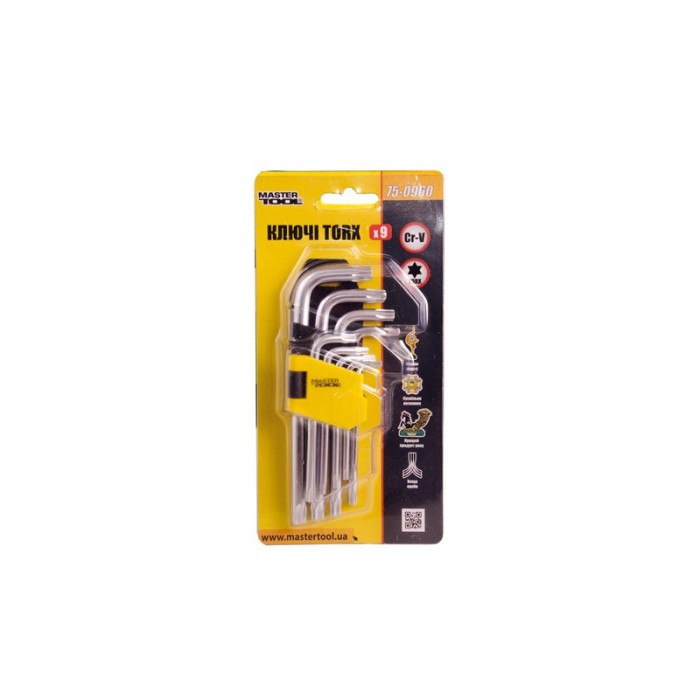 Ключі TORX MasterTool 75-0960, набір 9 шт CrV короткі (Т10-Т50 L55-133мм)