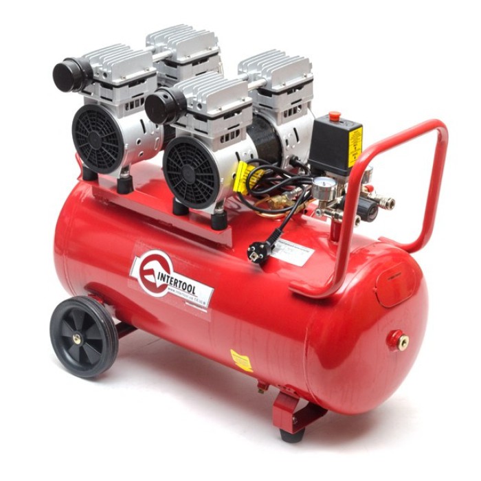 Компресор INTERTOOL PT-0023, 50 л, 2х1.1 кВт, 220 В, 8 атм, 270 л/хв, безмасляний, 4 циліндра