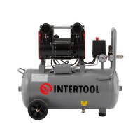 Компресор INTERTOOL PT-0026, 24 л, 1.1 кВт, 220В, 8атм, 160 л/хв, 1400 об/хв, безмасляний, 2 циліндра