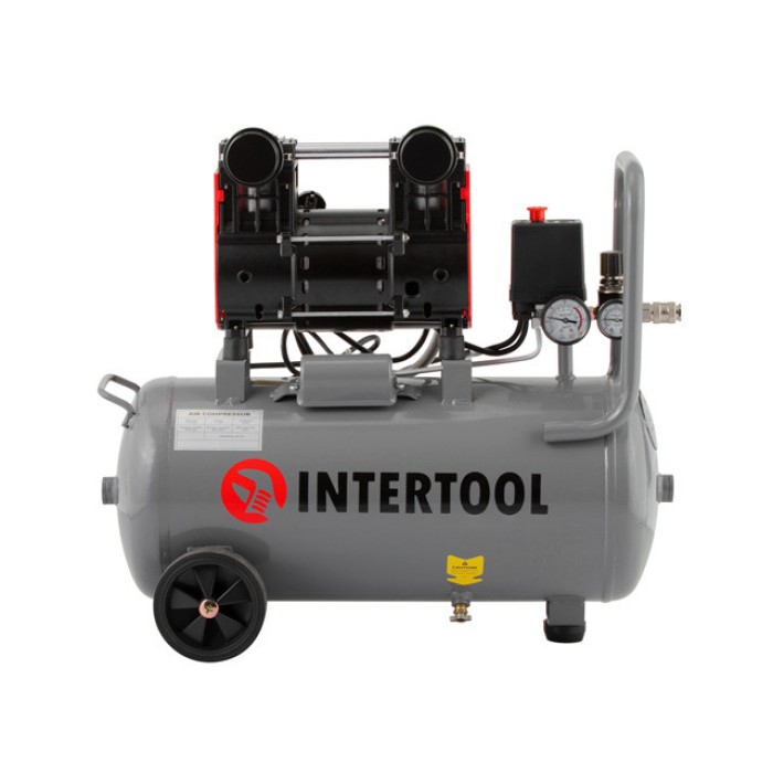 Компресор INTERTOOL PT-0026, 24 л, 1.1 кВт, 220В, 8атм, 160 л/хв, 1400 об/хв, безмасляний, 2 циліндра
