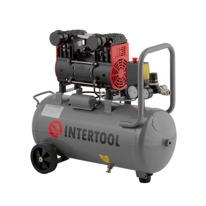 Компресор INTERTOOL PT-0026, 24 л, 1.1 кВт, 220В, 8атм, 160 л/хв, 1400 об/хв, безмасляний, 2 циліндра