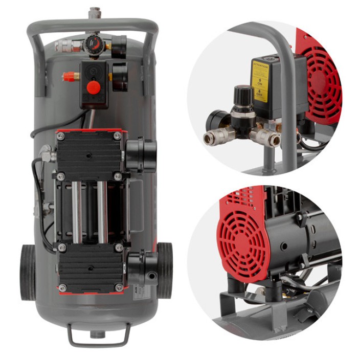 Компресор INTERTOOL PT-0026, 24 л, 1.1 кВт, 220В, 8атм, 160 л/хв, 1400 об/хв, безмасляний, 2 циліндра