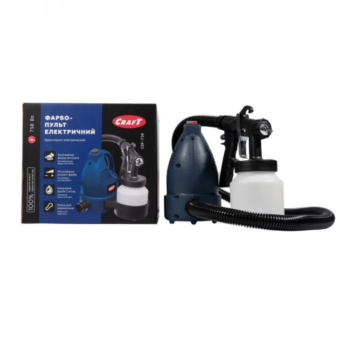 Електричний Краскопульт з компресором Craft CSP 750, 750 Вт, пластиковий бачок 800 мл, регулювання подачі