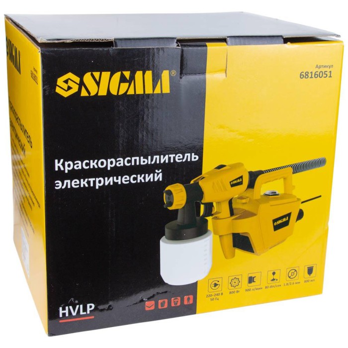 Краскораспылитель электрический HVLP 800Вт Ø1.8/2.6мм 900мл/мин н/б 800мл SIGMA (6816051)