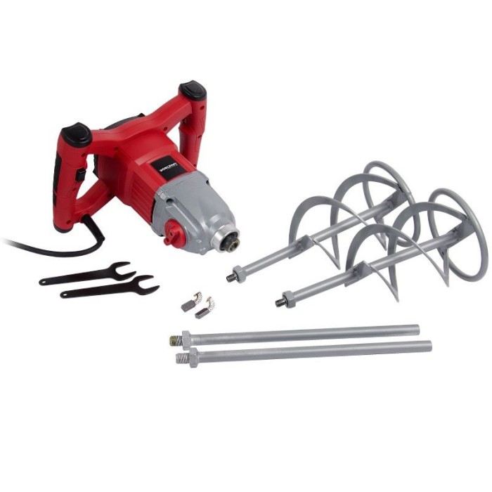 Миксер строительный Worcraft EM14-140, 1400 Вт, 850 об/мин, 2 скорости, 2 венчика, регулировка оборотов