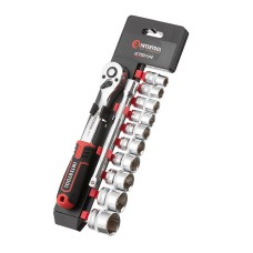 Набір головок INTERTOOL ET-8013, 3/8" 10-24 мм, рукоятка з храповим механізмом 72 зуба, 12ед., Cr-V STORM