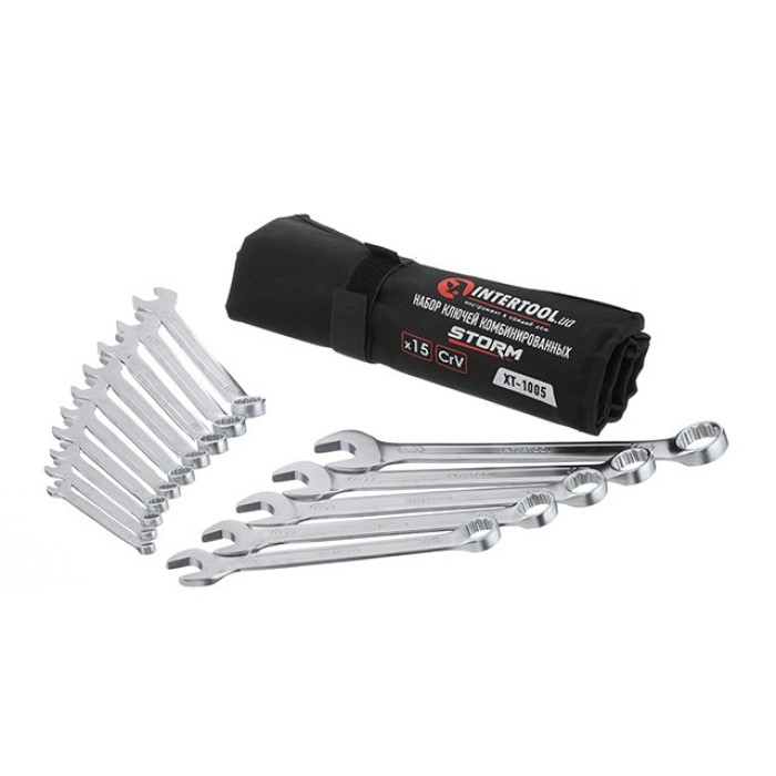 Набір ключів комбінованих INTERTOOL XT-1005, 15шт. 6-19,22 мм; PROF, DIN3113, STORM
