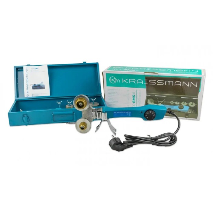 Паяльник для пластикових труб KRAISSMANN 1600 EMS 4, 1600 Вт, 300 град., кейс, 4 насадки Паяльник для пластикових труб KRAISSMANN 1600 EMS 4, 1600 Вт, 300 град., кейс, 4 насадки