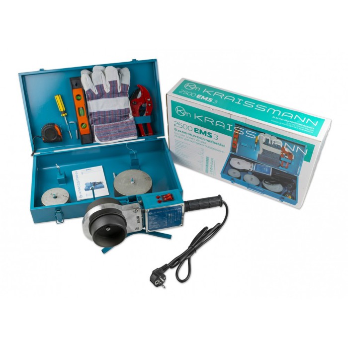 Паяльник для пластикових труб KRAISSMANN 2500 EMS 3, 2500 Вт, 3 насадки, кейс, 2 режими Паяльник для пластикових труб KRAISSMANN 2500 EMS 3, 2500 Вт, 3 насадки, кейс, 2 режими