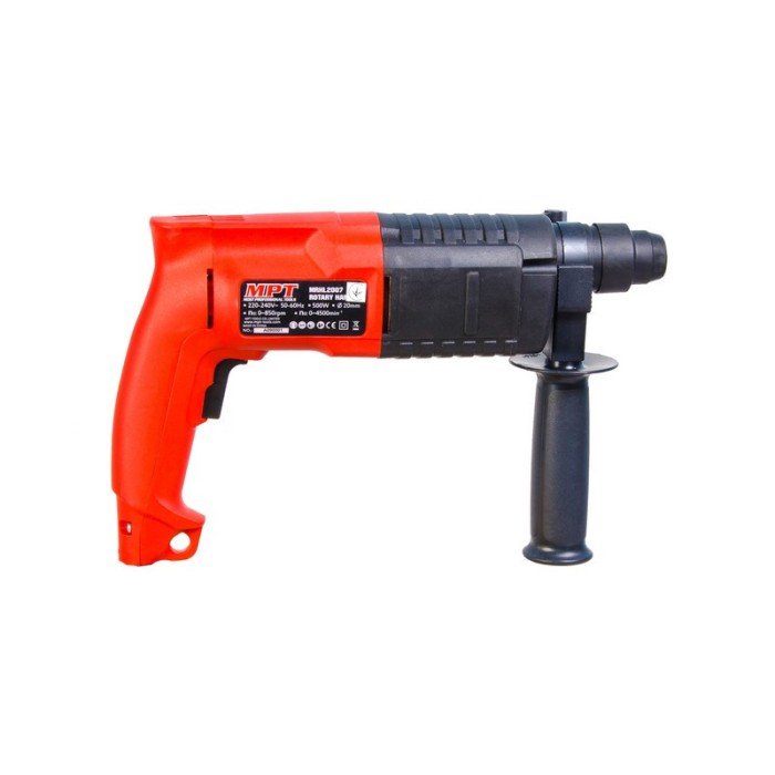 Перфоратор MPT MRHL2007, SDS plus 20 мм, 500 Вт, 850 об/хв, 4500 уд/хв, 1,5 Дж, 2 режими, аксес. 3 шт.