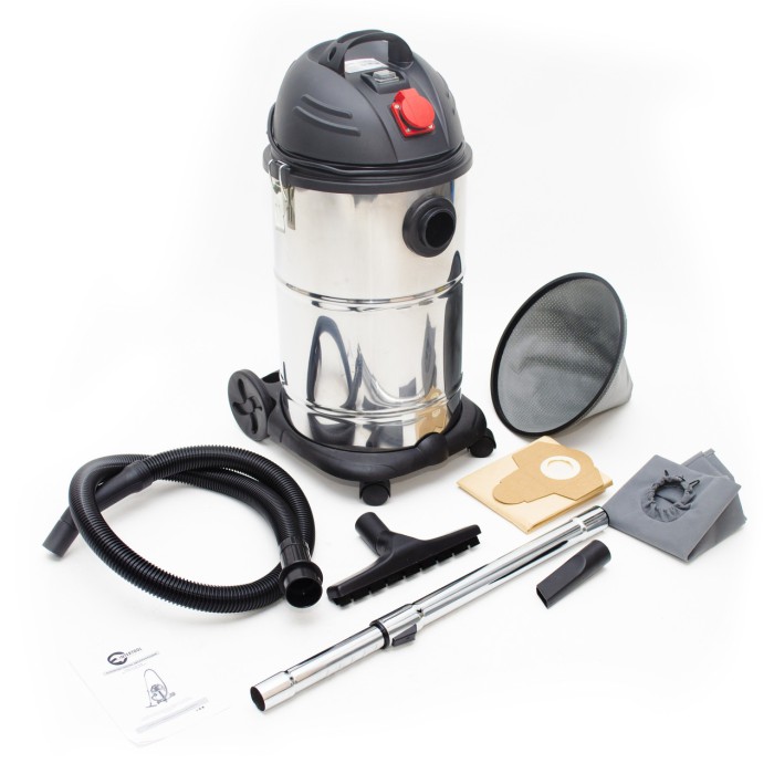 Пилосос будівельний INTERTOOL DT-1030, 30 л., нерж. сталь, 1400 Вт, вбудована розетка