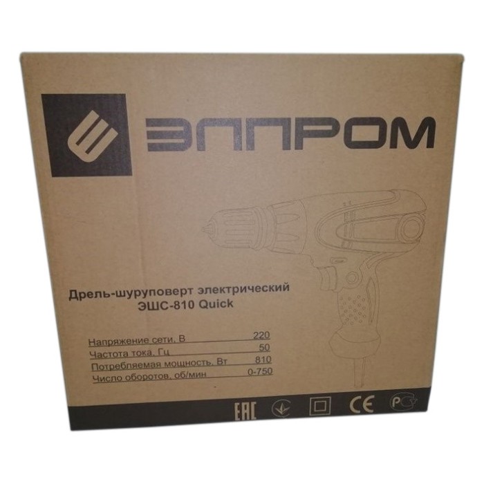 Сетевой шуруповерт Элпром ЭШС-810 Quick, 810 Вт, 750 об/мин, съёмный патрон DFR, LED подсветка