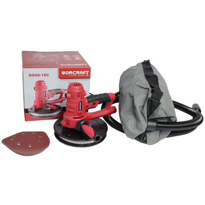 Шліфувальна машина для стін Worcraft DS08-180, 800 Вт, 1200-2300 об/хв, диск 180мм, LED підсвічування