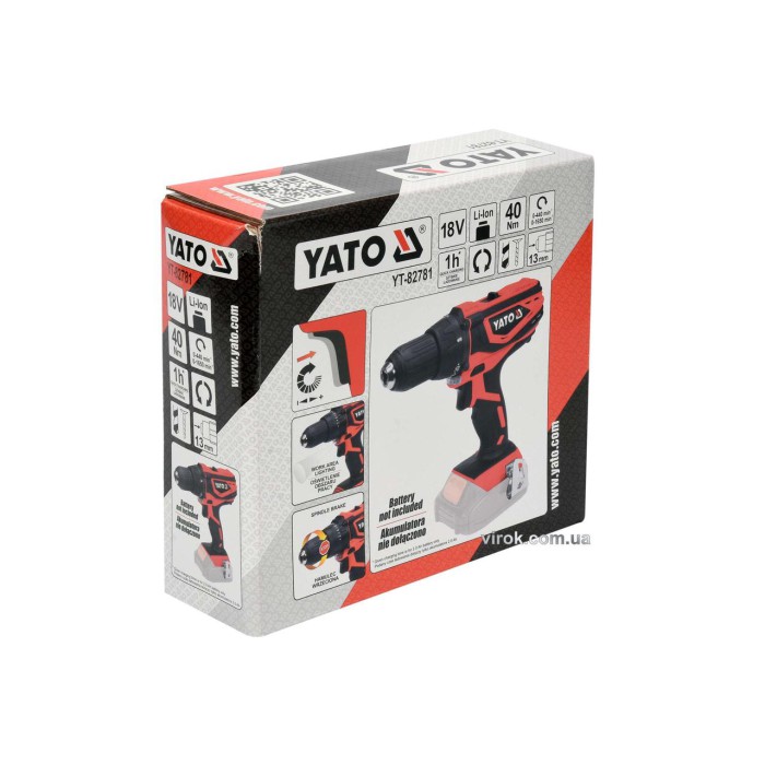 Шуруповерт-дриль акумуляторний YATO YT-82781 18 В 40 Нм (без акумулятора і зарядного пристрою)