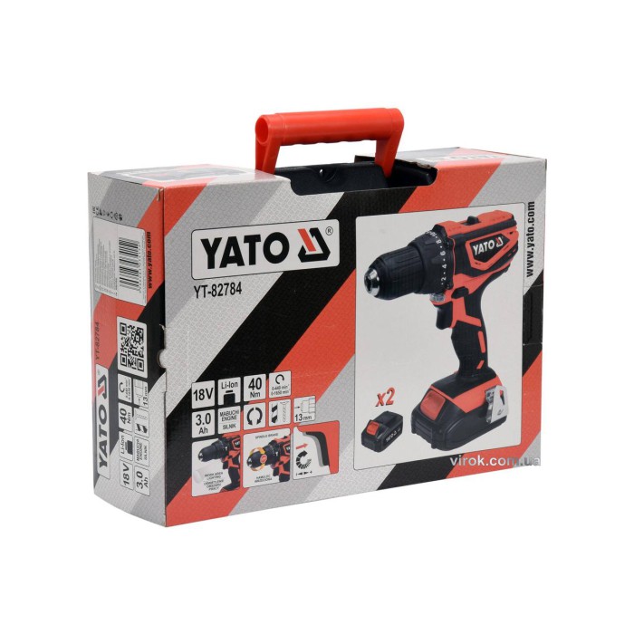 Шурупокрут-дриль акумуляторний YATO YT-82784, 2 х Li-Ion 18 В 3 А·год 40 Нм + кейс