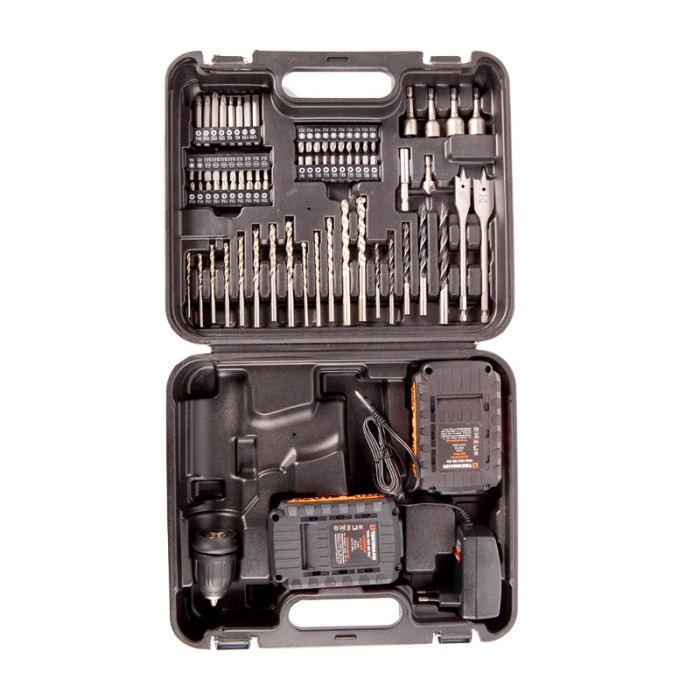 Шуруповерт аккумуляторный Tekhmann TCD-18/2 BS Kit, 18 В, 2 акк, 2 скор, DFR патрон, 50 Нм,  бесщеточный двиг.