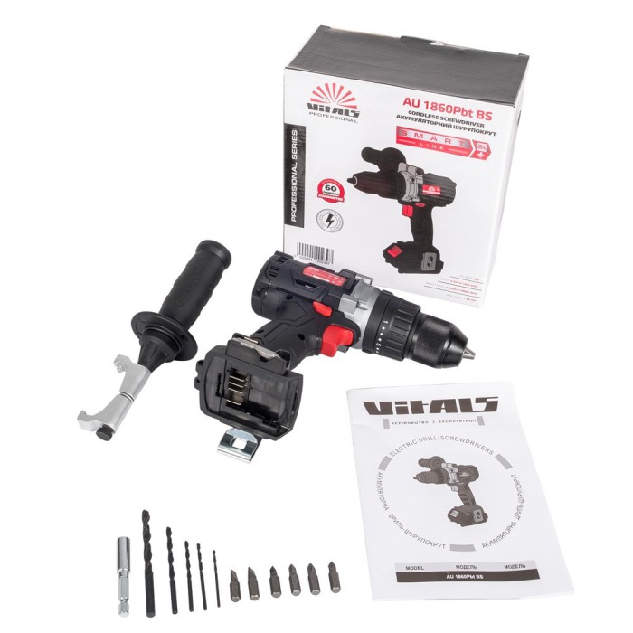 Шуруповерт акумуляторний Vitals Professional AU 1860Pbt BS, 18, Li-ion, 1800 об/хв, 60 Нм, LED підсвічування