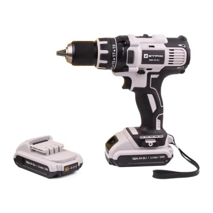 Шуруповерт акумуляторний Елпром ЕДА-24-2 Li, 24 В, 2 акум., 2 А/ч, 2 швидкості, 40 Нм, кейс, LED підсвічування