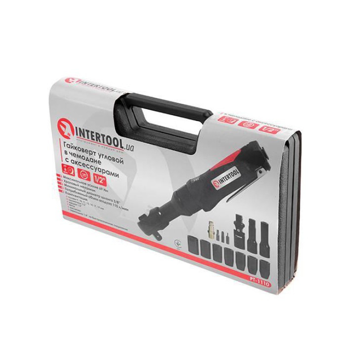 Угловой гайковерт INTERTOOL PT-1110, 69 Нм, в кейсе + набор головок 1/2''