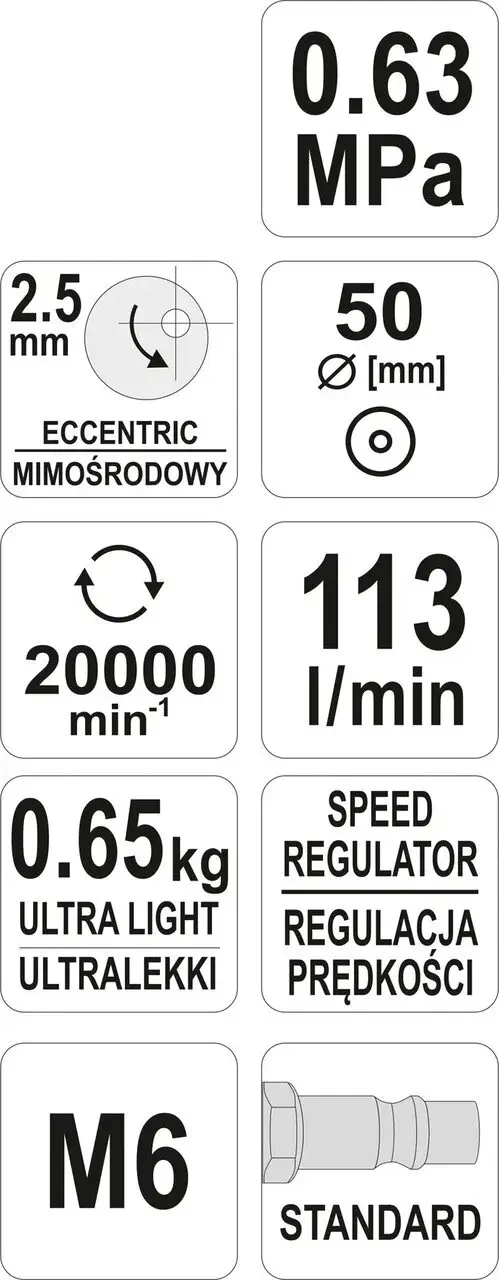 Ексцентрикова пневматична шліфмашина YATO YT-09730, 1/4 Ексцентрикова пневматична шліфмашина YATO YT-09730, 1/4