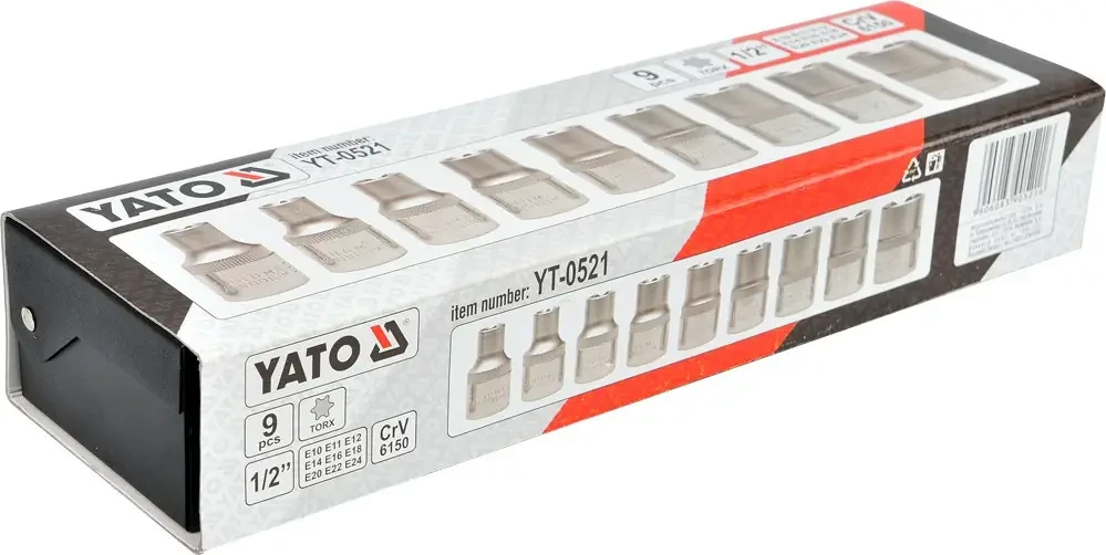 Набір головок торцевих YATO YT-0521, Torx Е10-Е24 9 предметів