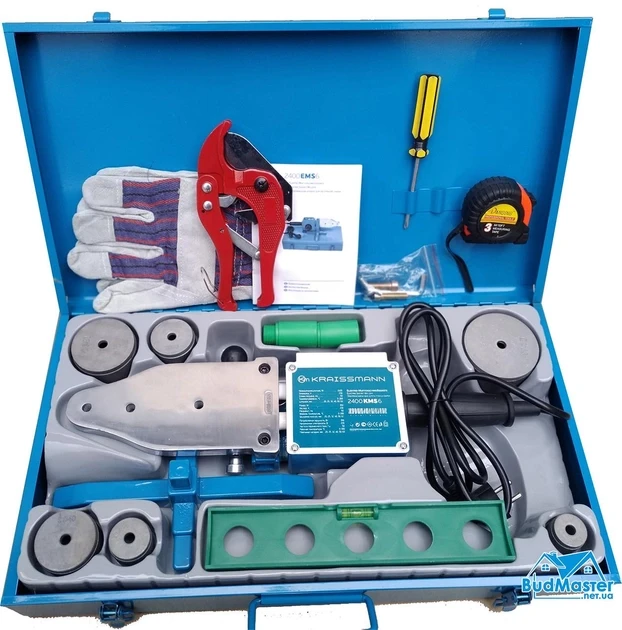 Паяльник для пластикових труб KRAISSMANN 2400 EMS 6, 2400 Вт, температура 50-300 град, кейс, насадки 6 шт