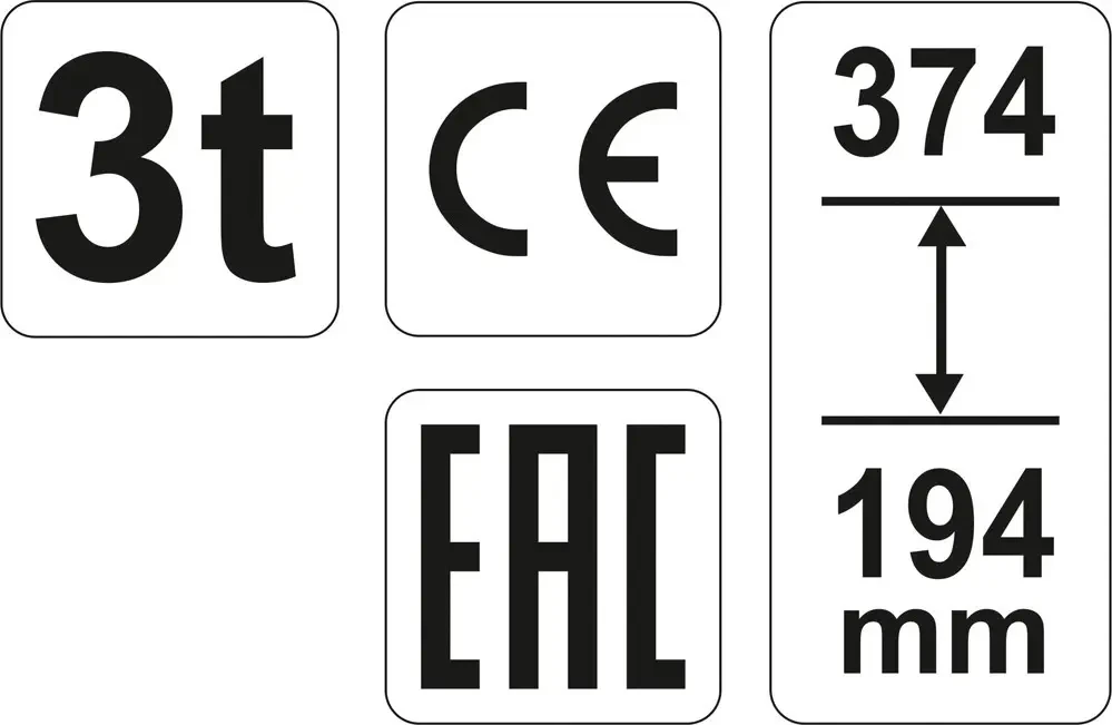 Домкрат гідравлічний пляшковий YATO YT-17001, 3 т 194-374 мм