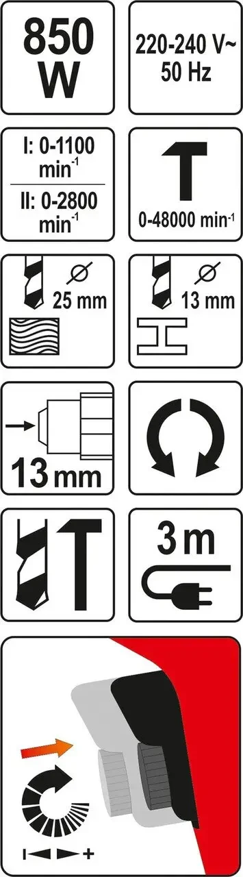 Дриль ударний YATO YT-82037  850 Вт Дриль ударний YATO YT-82037  850 Вт