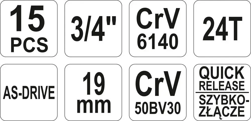 Набір головок торцевих YATO YT-1334, 3/4