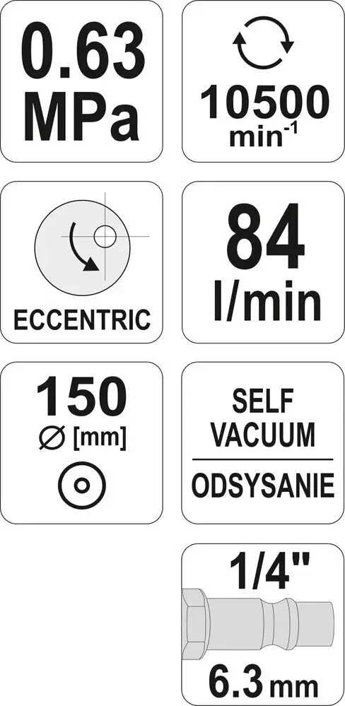 Шліфувальна пневматична ексцентрикова YATO YT-09740, 1/4