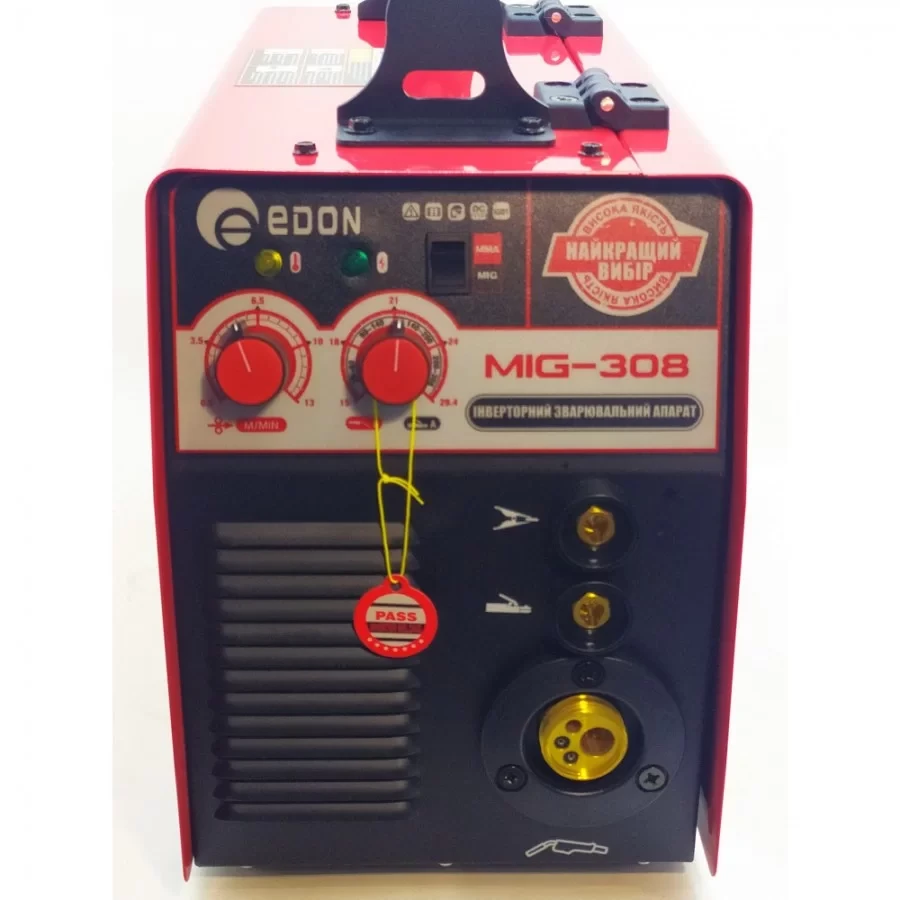 Зварювальний напівавтомат Edon MIG-308 2 в 1 MIG-308, 6.4 кВт, ККД 85%, зварювальний струм 20-300 А, електрод
