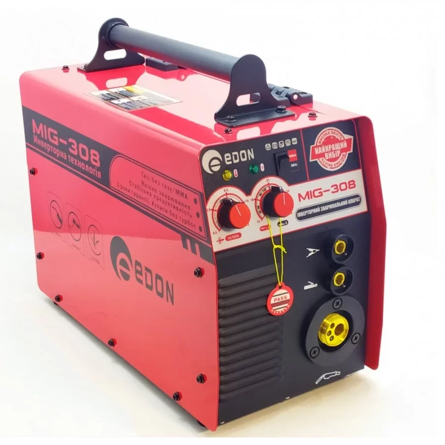 Зварювальний напівавтомат Edon MIG-308 2 в 1 MIG-308, 6.4 кВт, ККД 85%, зварювальний струм 20-300 А, електрод