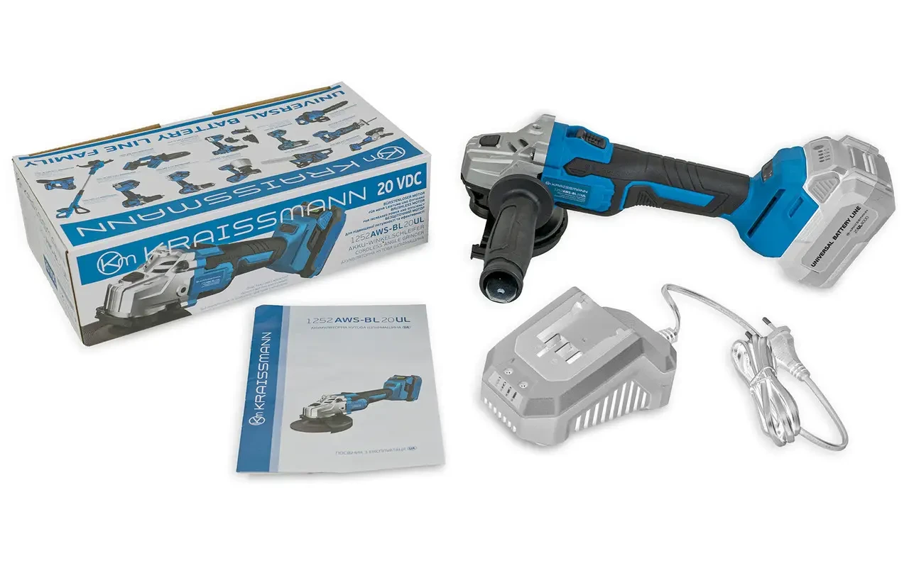 Кутова шліфмашина акумуляторна KRAISSMANN 1252 AWS-BL 20UL (без АКБ та ЗП) Кутова шліфмашина акумуляторна KRAISSMANN 1252 AWS-BL 20UL (без АКБ та ЗП)