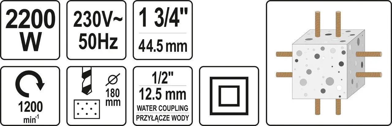 Дриль для алмазного буріння YATO YT-81980   2200 Вт 1200 об/хв