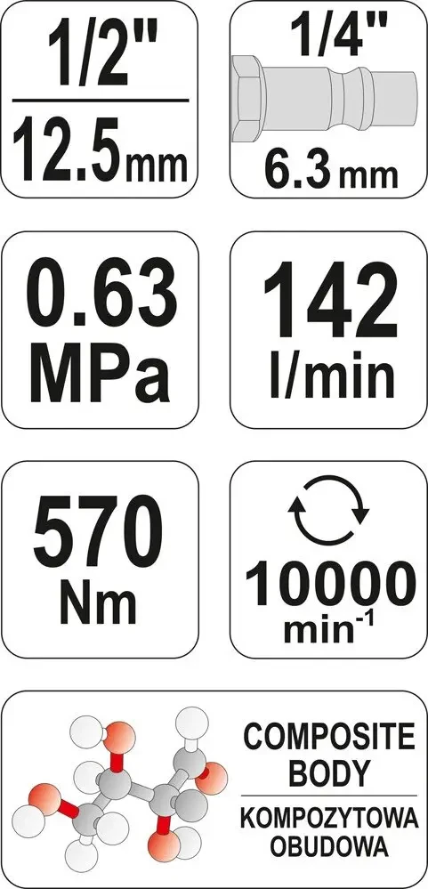 Гайковерт пневматичний ударний YATO YT-09505  1/2