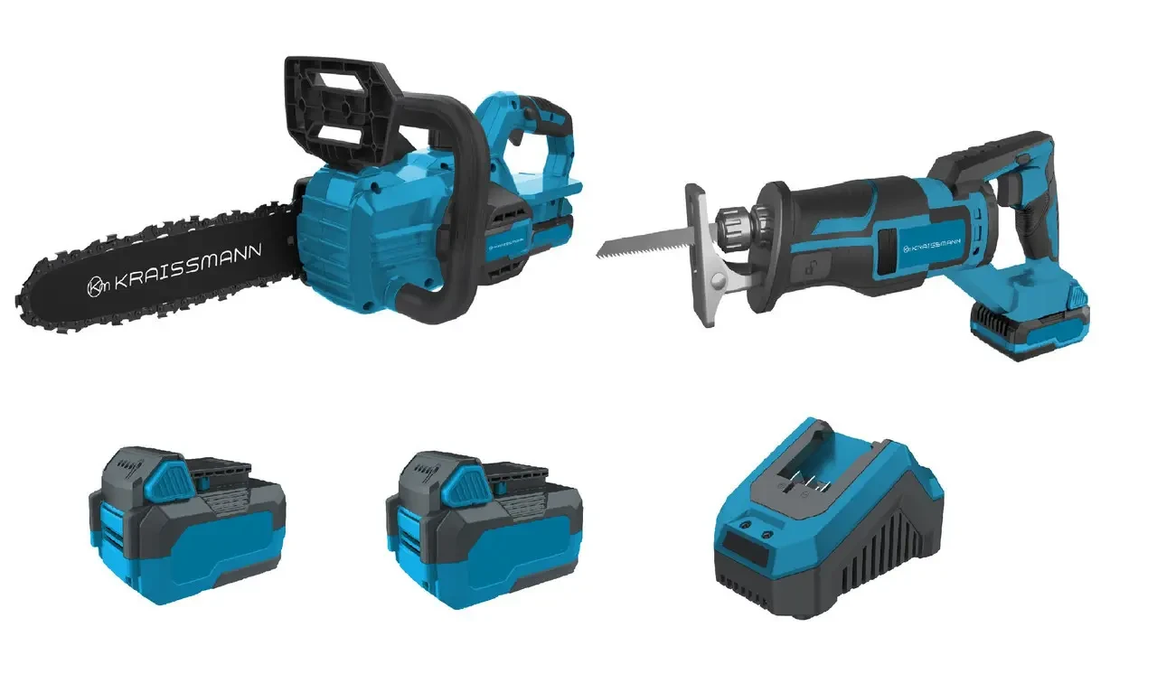 Комплект KRAISSMANN 20UL Ланцюгова пила 3051 AKS Шабельна пила 261 AUS 2 акк 4000 маг зарядний пристрій Комплект KRAISSMANN 20UL Ланцюгова пила 3051 AKS Шабельна пила 261 AUS 2 акк 4000 маг зарядний пристрій