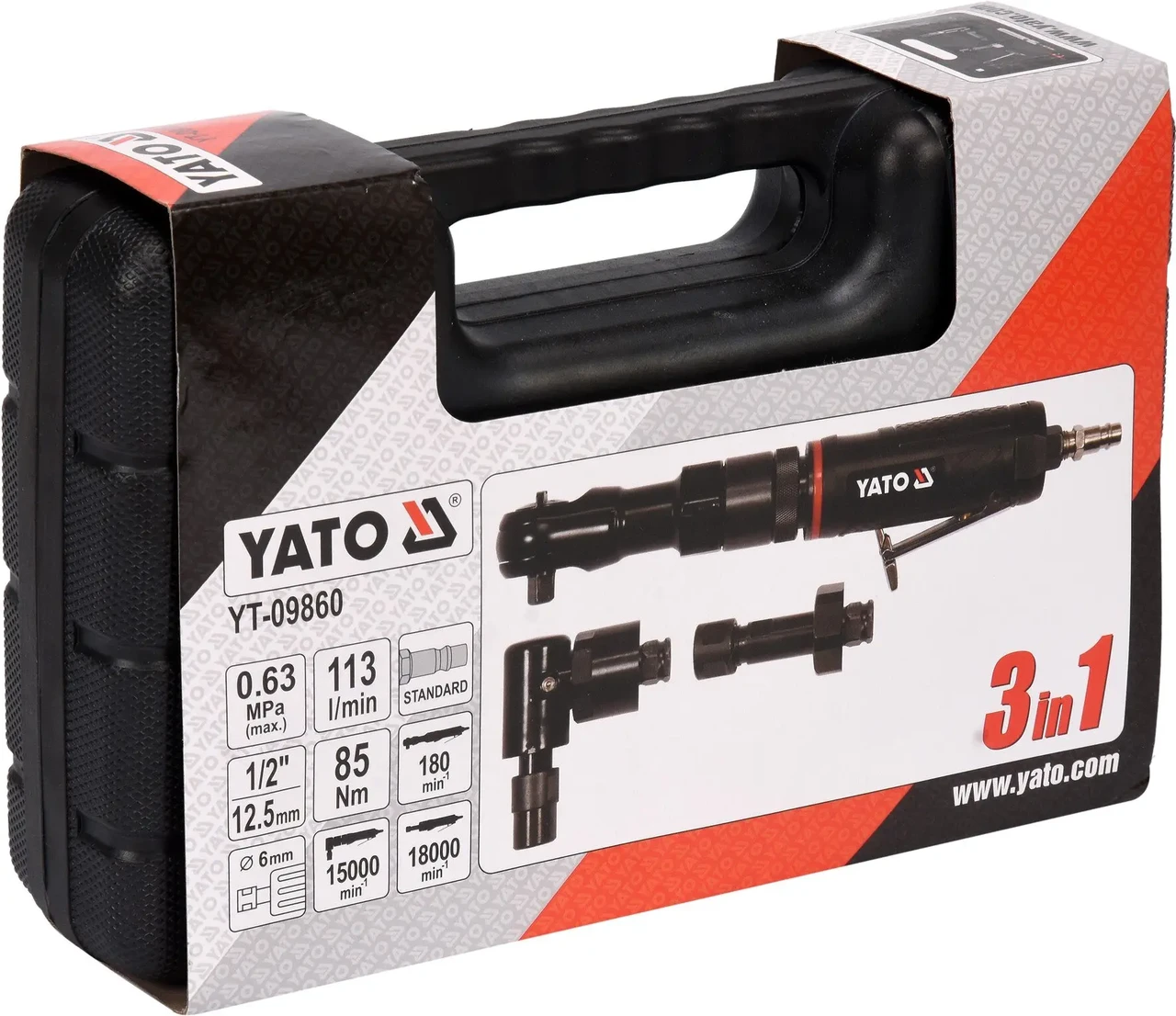 Набір пневматичних інструментів: тріскачка, шліфмашинки кутова і пряма YATO 1/2 Набір пневматичних інструментів: тріскачка, шліфмашинки кутова і пряма YATO 1/2