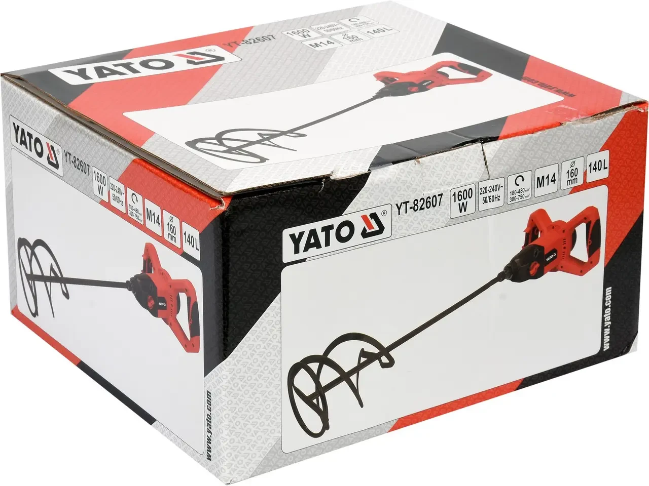 Міксер мережевий YATO YT-82607: 1600 Вт, М14, 2 швидкість: 180-400 і 300-750об/хв, міксер Ø=140 мм