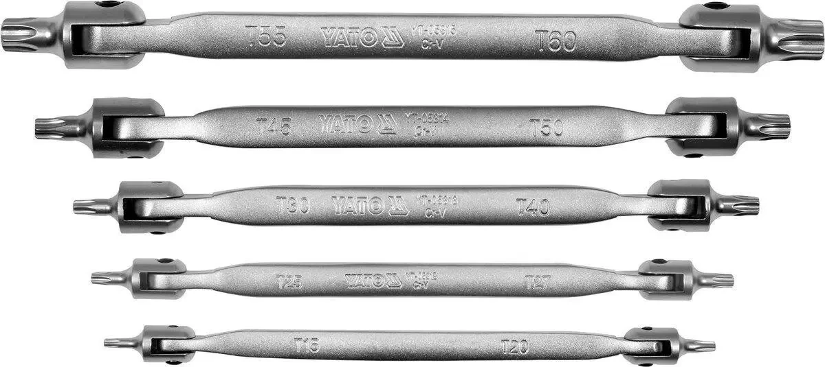 Набір ключів TORX двосторонніх на шарнірах YATO YT-05320, Т15-Т60 Cr-V 5 шт