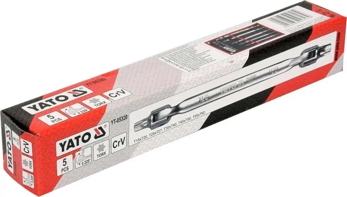 Набір ключів TORX двосторонніх на шарнірах YATO YT-05320, Т15-Т60 Cr-V 5 шт