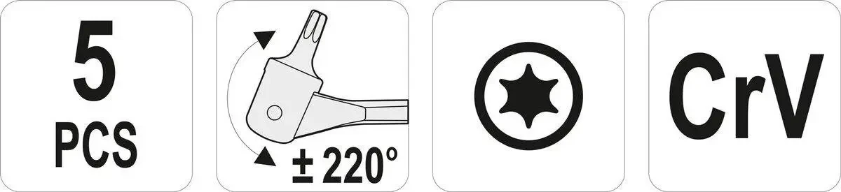 Набір ключів TORX двосторонніх на шарнірах YATO YT-05320, Т15-Т60 Cr-V 5 шт