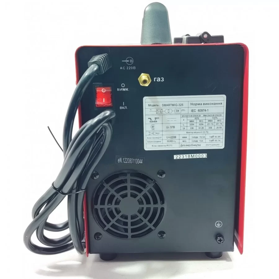 Сварочный полуавтомат 2 в 1 Edon Smartmig-325, 5.8 кВт, КПД 85%, сварочный ток 25-325 А, проволока 0.6-1.0