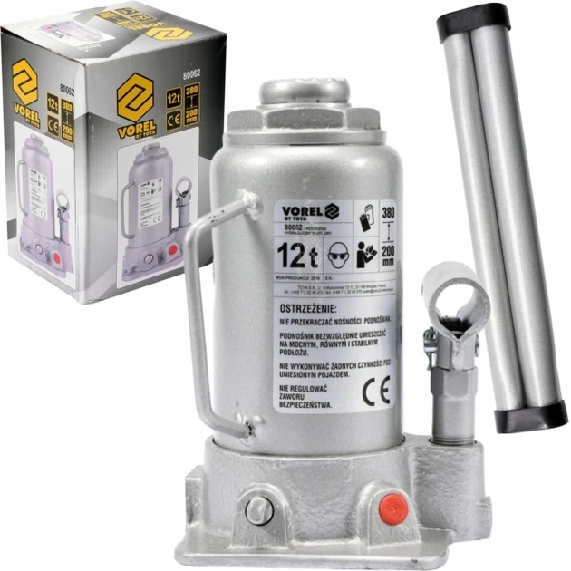 Домкрат гідравлічний cтовбцевий VOREL 80062; F= 12 т, роб. висота- 200- 380 мм