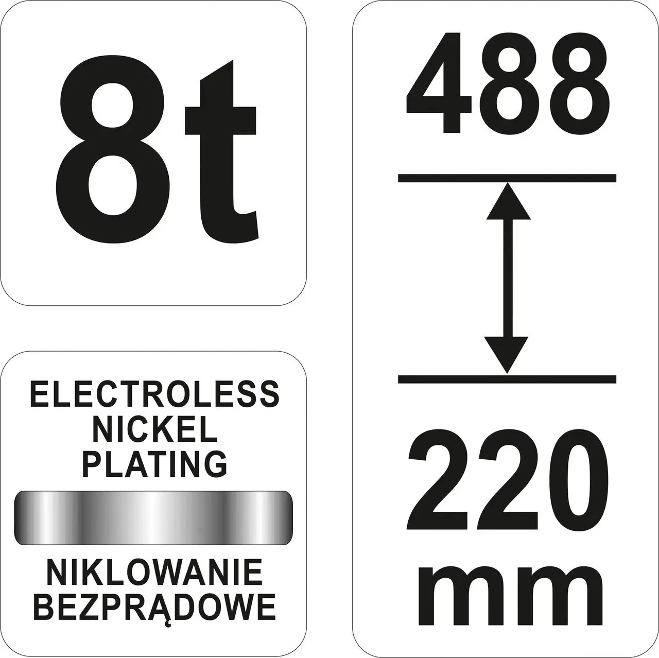 Домкрат гідравлічний пляшковий YATO YT-17025, 8 т 220-488 мм