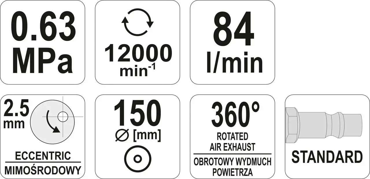 Ексцентрикова пневматична шліфувальна машина YATO YT-09739, 1/4 Ексцентрикова пневматична шліфувальна машина YATO YT-09739, 1/4