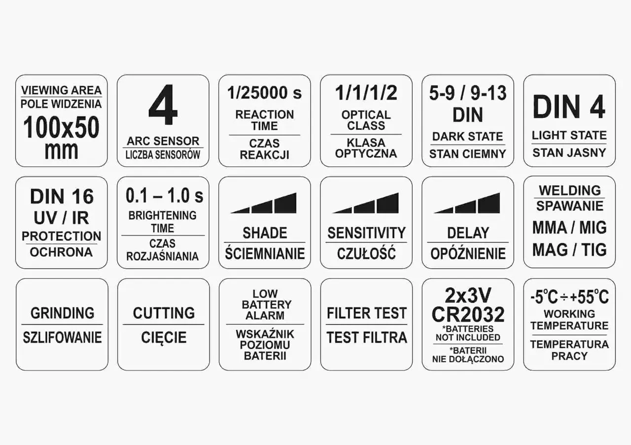 Маска зварювальника з автозатемненным світлофільтром YATO 100 х 50 мм