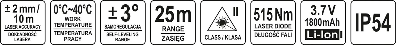 Нівелір лазерний YATO YT-30432, Li-Ion 3.7 В 1.8 Ач дальність - 25 м + ящик