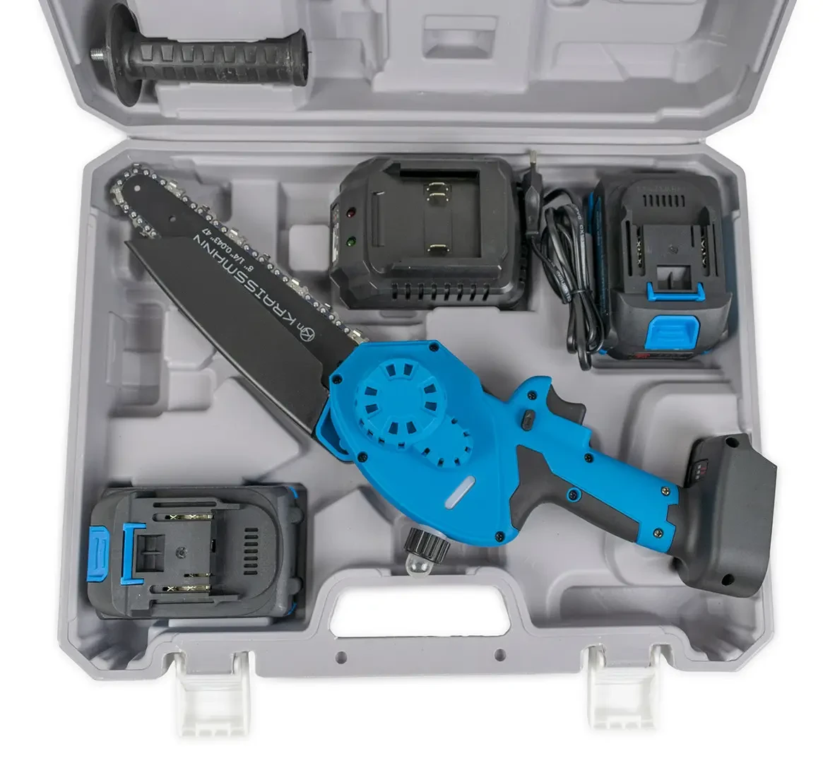 Акумуляторна міні-ланцюгова пила KRAISSMANN 2032 AKS-BL 20/2 MP (шина 203 мм, 2 АКБ 20В, 4 Аг, кейс) Акумуляторна міні-ланцюгова пила KRAISSMANN 2032 AKS-BL 20/2 MP (шина 203 мм, 2 АКБ 20В, 4 Аг, кейс)